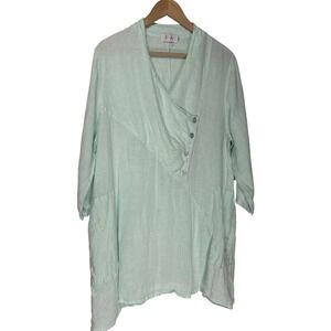 Aria Handmade Linen Asymmetrical Button Tunic Top Mint Green Plus Size 2XL